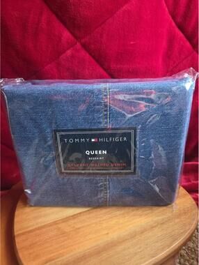Vintage New Tommy Hilfiger Queen Bedskirt Garment Washed Denim In Packaging